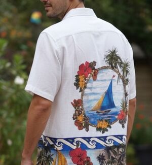 Caribbean Men' Shirt Size L  Linen Blend Short Sleeve button Up White (39)